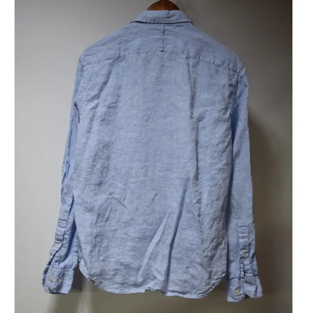 Banana Republic 100% Linen Light Blue Long Sleeve Button Front Shirt Men's Med